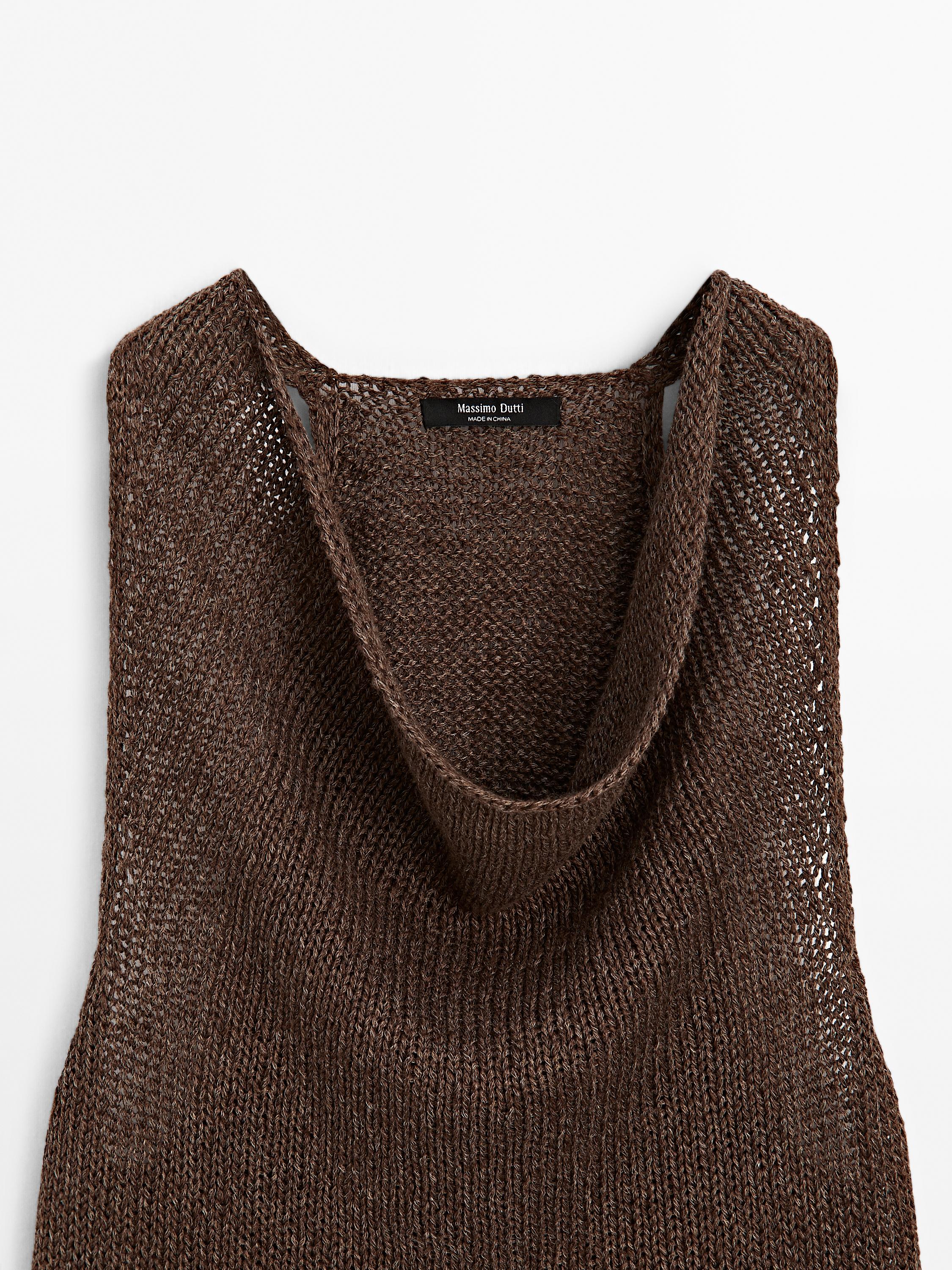 Linen blend knit halter top